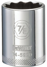 DeWALT DWMT74592OSP Drive Socket, 7/8 in Socket, 1/2 in Drive, 12-Point, Steel, Polished Chrome Vanadium